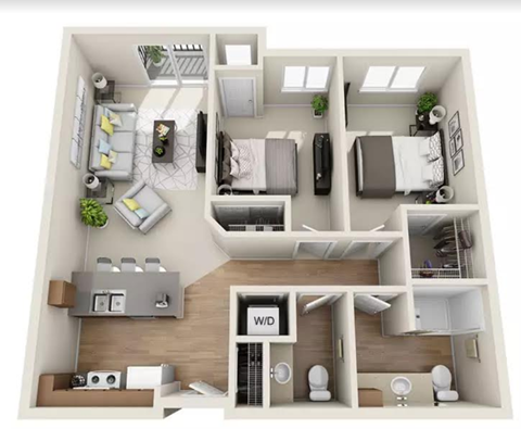 Floor plan for 2 beds, 1.5 baths, 946 sqft